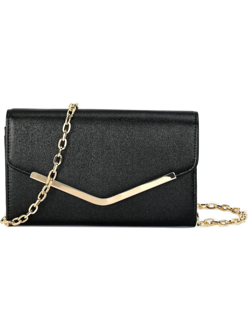 Women's Black Clutch Purse Envelope Handbag Detachable Chain for Evening Bag